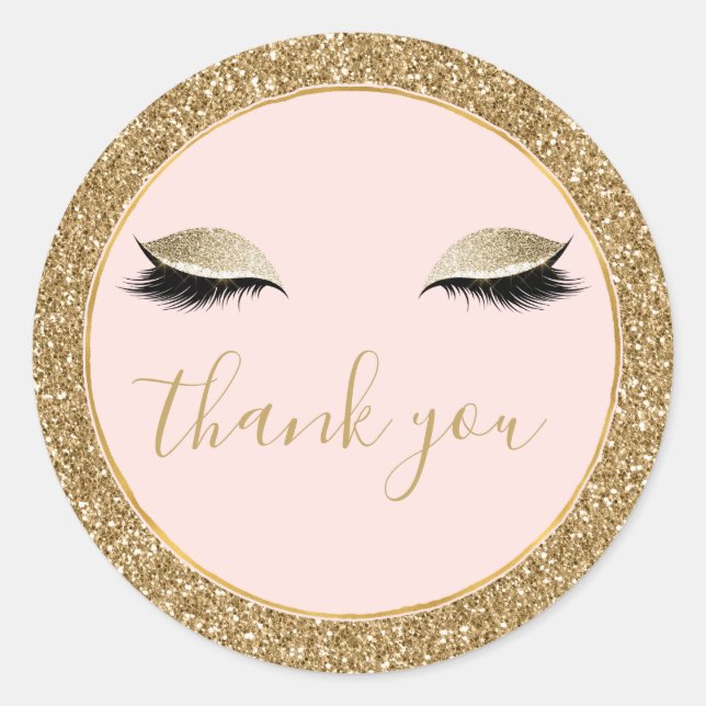 Gold Glitzy Black Eyelashes Danke Runder Aufkleber (Vorderseite)