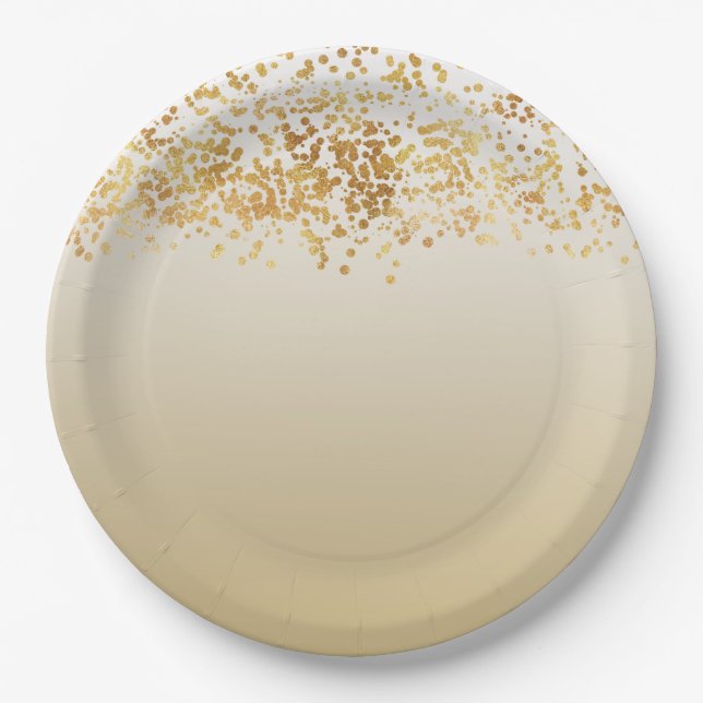 Gold Glitzy Confetti Ombre Pappteller (Vorderseite)