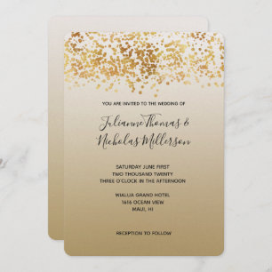 Gold Glitzy Confetti Ombre Wedding Einladung