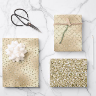 Gold Glitzy Glitzer Dots Mermaid Geschenkpapier Set