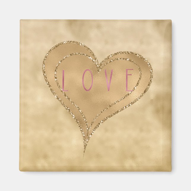 Gold Glitzy Glitzer Liebe Herz Magnet (Vorne)