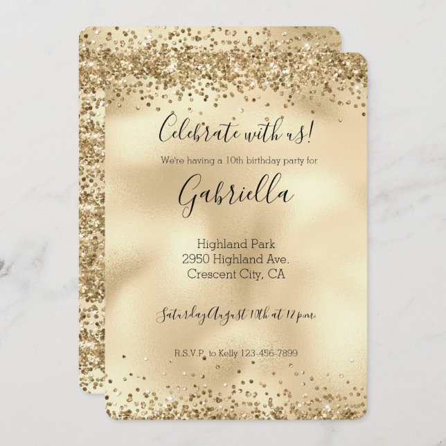 Gold Glitzy Glitzer Sparkle Confetti Einladung (Vorne/Hinten)