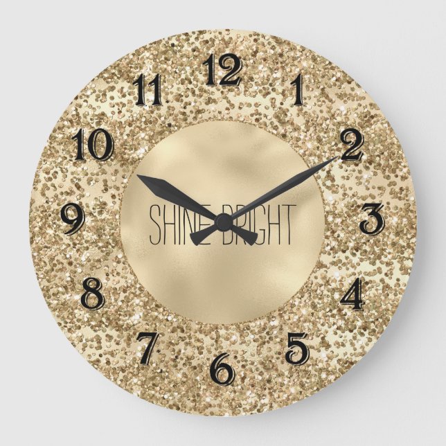 Gold Glitzy Glitzer Sparkle Confetti Shine Große Wanduhr (Vorderseite)