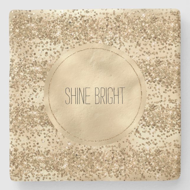 Gold Glitzy Glitzer Sparkle Confetti Shine Steinuntersetzer (Vorderseite)