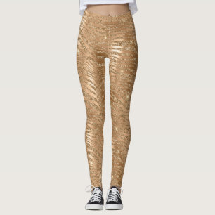 Gold Glitzy Glitzer Sparkle Zebra Print Leggings