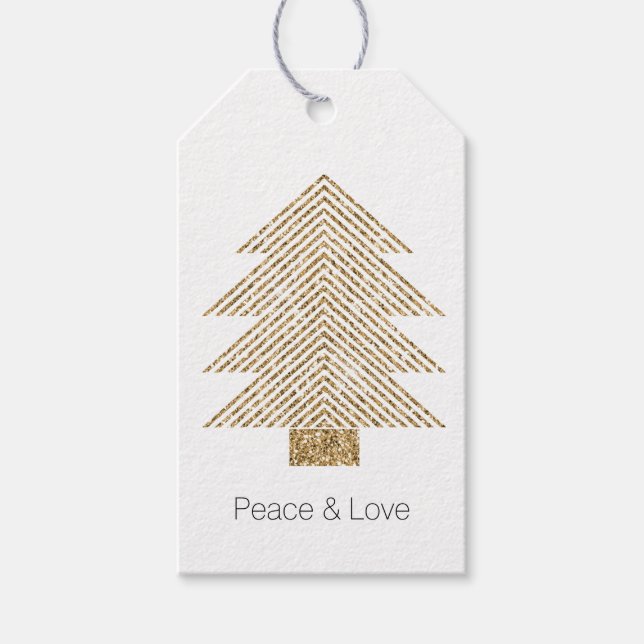 Gold Glitzy Glitzer Weihnachtsbaum Geschenkanhänger (Vorderseite)