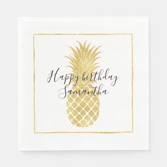 Gold Glitzy Pineaple Geburtstag Serviette (Vorderseite)