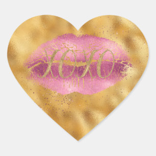 Gold Glitzy Pink Lips Kiss XOXO Herz-Aufkleber
