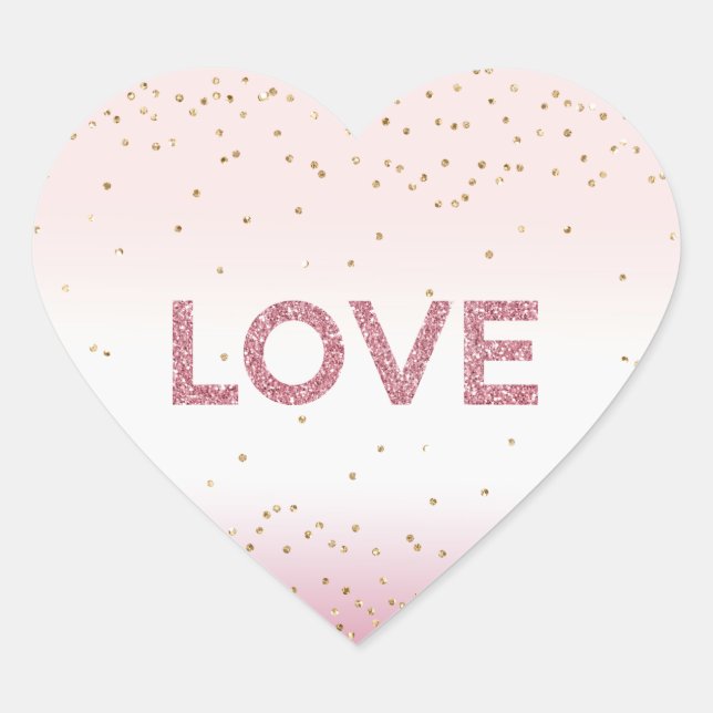 Gold Glitzy Sparkle Confetti Pink Glitter Love     Herz-Aufkleber (Vorderseite)
