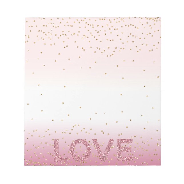 Gold Glitzy Sparkle Confetti Pink Glitzer Liebe Notizblock (Vorderseite)