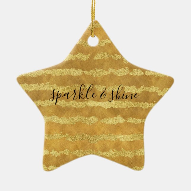 Gold Glitzy Stripes Sparkle Shine Keramikornament (Vorne)