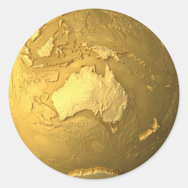 Gold Globe - Metal Earth, Australien, 3d Render Runder Aufkleber (Vorderseite)