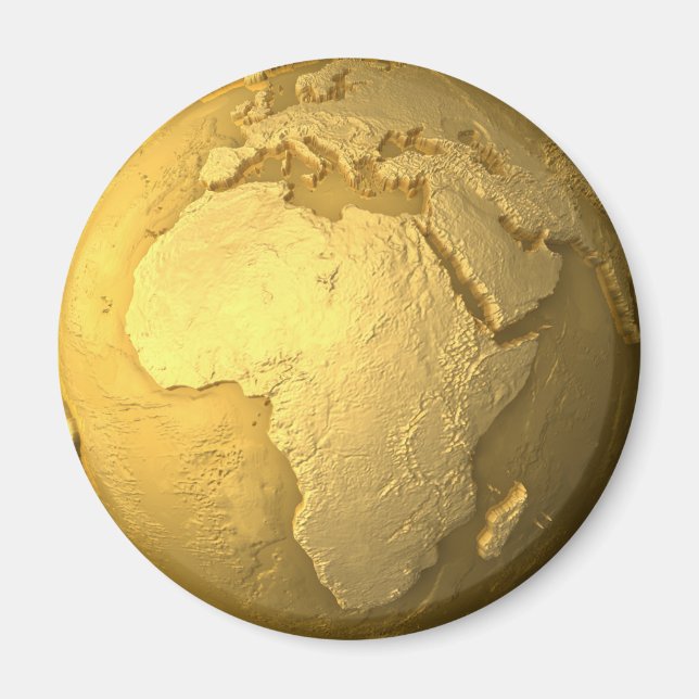 Gold Globe - Metalle Earth, Afrika, 3D Render Magnet (Vorne)