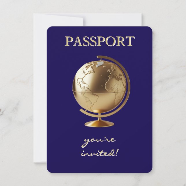 Gold Globe Passport Reise-Baby-Party Einladung (Vorderseite)