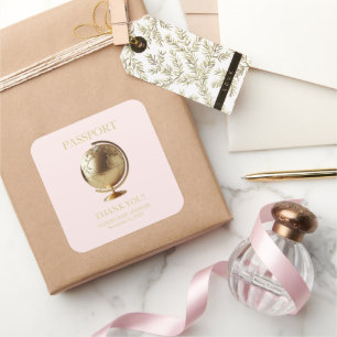 Gold Globe Passport Reise-Baby-Party Quadratischer Aufkleber