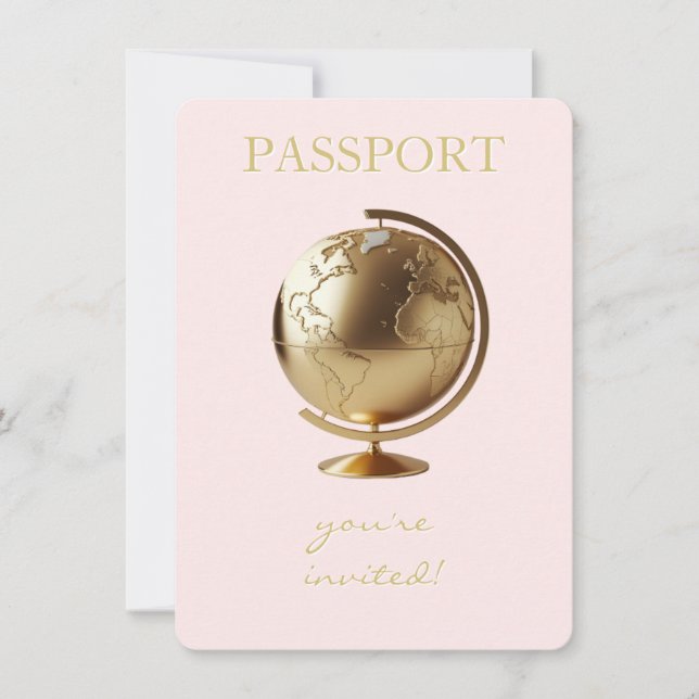 Gold Globe Passport Travel Baby Shower Einladung (Vorderseite)