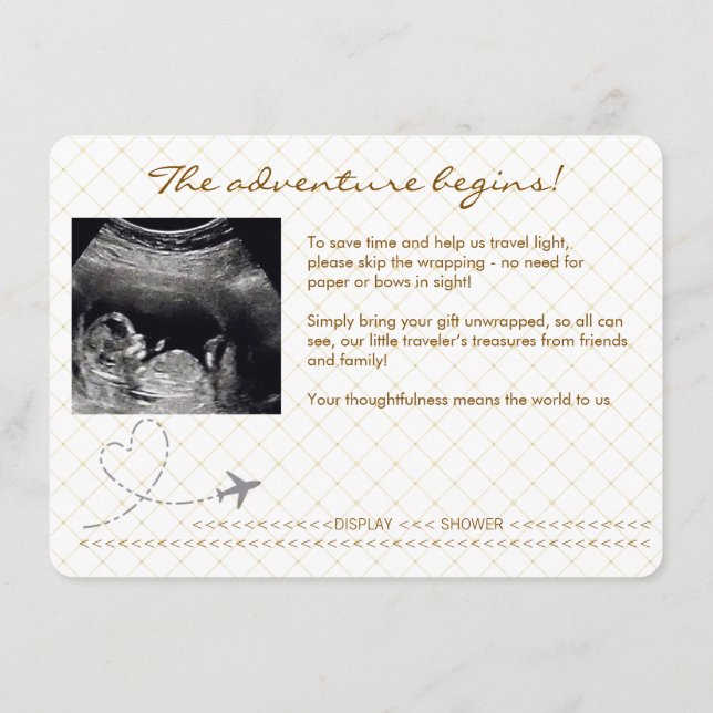 Gold Globe Passport Travel Display Shower Begleitkarte (Rückseite)