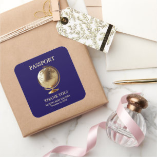 Gold Globe Reisepass Baby Shower Quadratischer Aufkleber