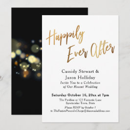 Gold glücklich immer nach Bokeh Black Back Empfang Einladung