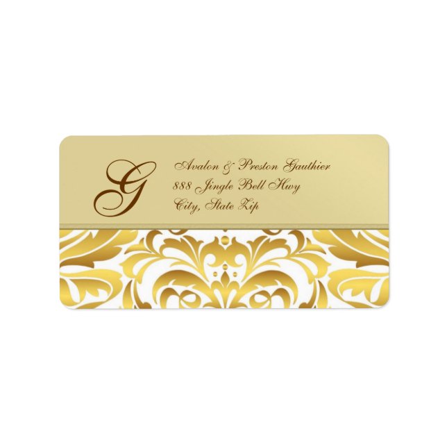 Gold Gold Damask Weihnachtsadressen-Labels Adressaufkleber (Vorne)