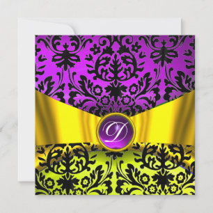 GOLD GOLD RIBBON LILA SCHWARZ-DAMASK-MONOGRAMM EINLADUNG