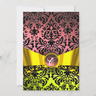 GOLD GOLD RIBBON PINK BLACK DAMASK MONOGRAMM EINLADUNG