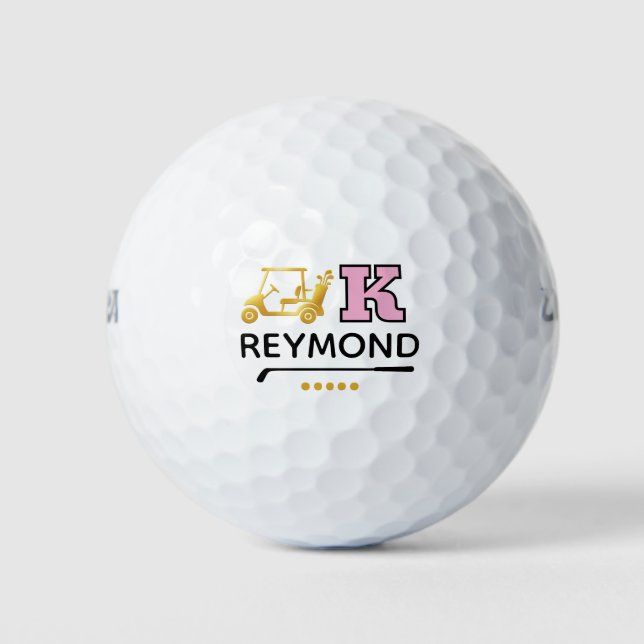 Gold Golf Cart - Bold K Pink Initial Mark  Golfball (Vorderseite)