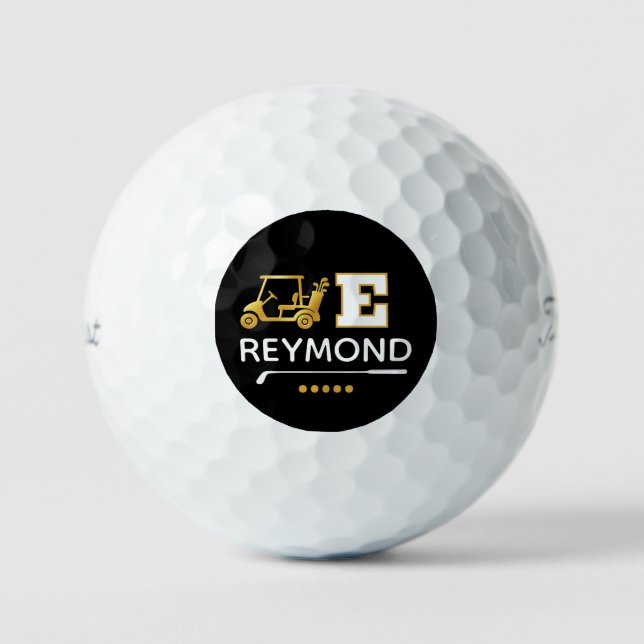 Gold Golf Cart - Custom E Initial Mark black Golfball (Vorderseite)