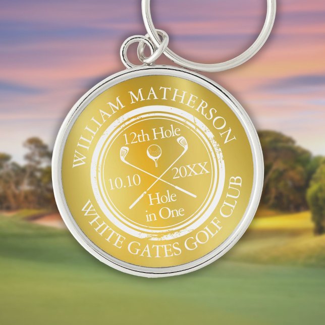 Gold Golf Hole in einem klassischen Personalisiert Schlüsselanhänger (Gold Golf Hole in One Classic Personalized Keychain)