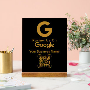 Gold Google Bewertungs-QR-Code Schwarz Acrylschild