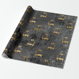 Gold Gothic Grunge Weihnachts Rentier Muster Geschenkpapier