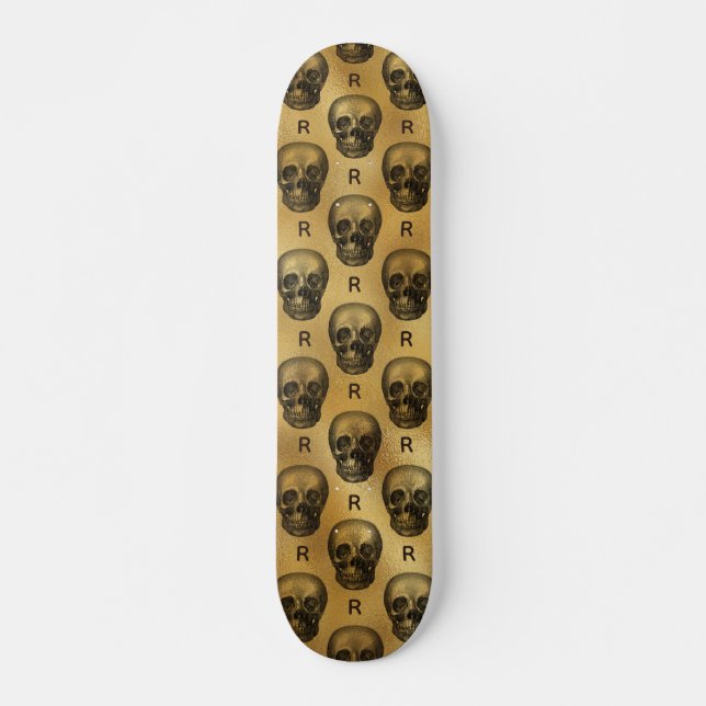 Gold Gothic Skull Monogram Initial Pattern Elegant Skateboard (Vorne)