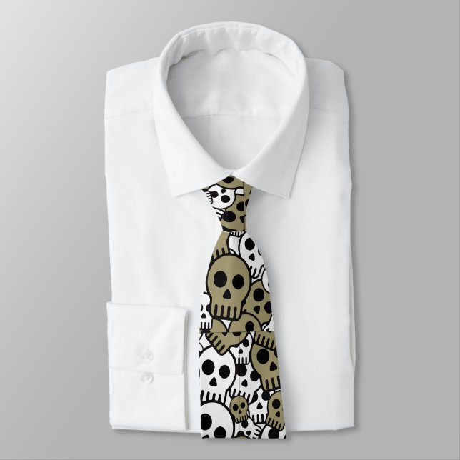 Gold Gothic Skull Muster Print Krawatte (Gebunden)