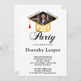Gold Grad Cap & Foto Graduation Party Einladung