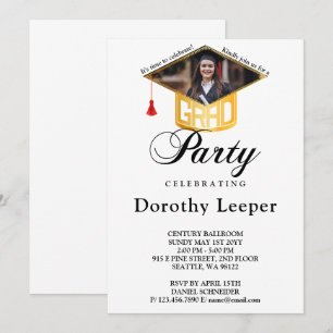 Gold Grad Cap & Foto Graduation Party Einladung