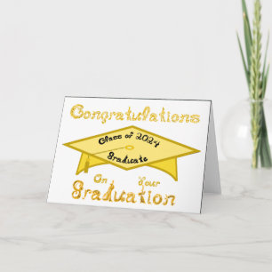 Gold Grad Cap Gold Black Graduate Class 2024 Hat Karte