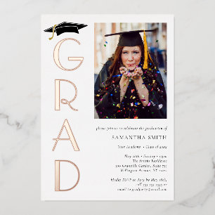 Gold Grad Cap Moderne Typografy Graduation Party Folieneinladung
