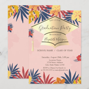 Gold Grad Cap, Palm Blätter Blume Abschluss Einladung