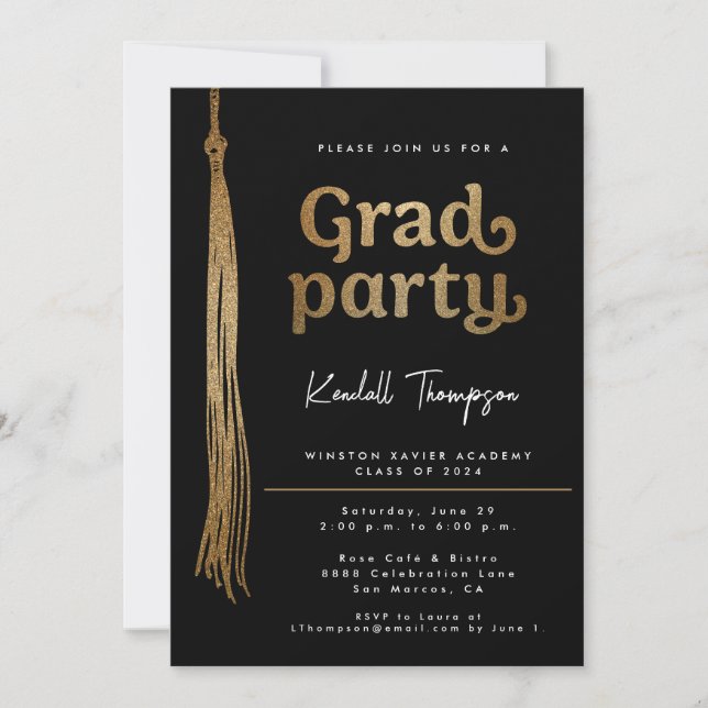 Gold Grad Cap tassel Custom Graduation Party Einladung (Vorderseite)