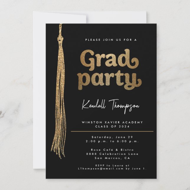 Gold Grad Cap tassel Custom Graduation Party Einladung (Vorderseite)