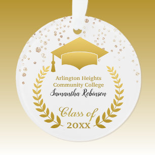 Gold Grad Cap und Laurel auf White Grad Ornament