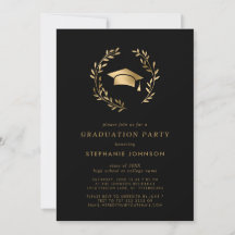 Gold Grad Cap Wreath Chic Black Graduation Party