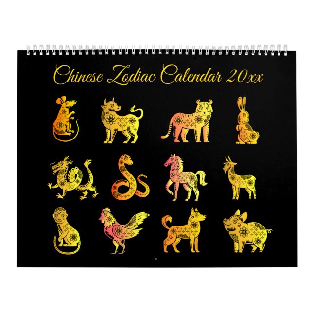 Gold Gradient Chinese Zodiac Animal Black Kalender (Titelbild)