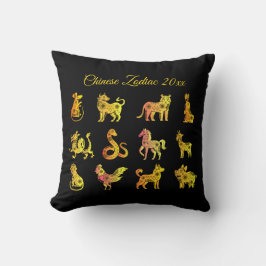 Gold Gradient Chinese Zodiac Animal Black Kissen