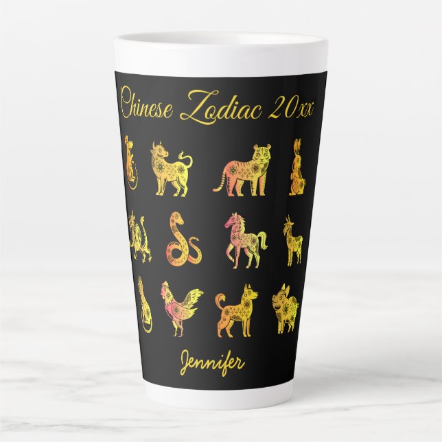 Gold Gradient Chinese Zodiac Animal Black Milchtasse (Vorderseite)