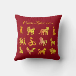 Gold Gradient Chinese Zodiac Animal Red Kissen