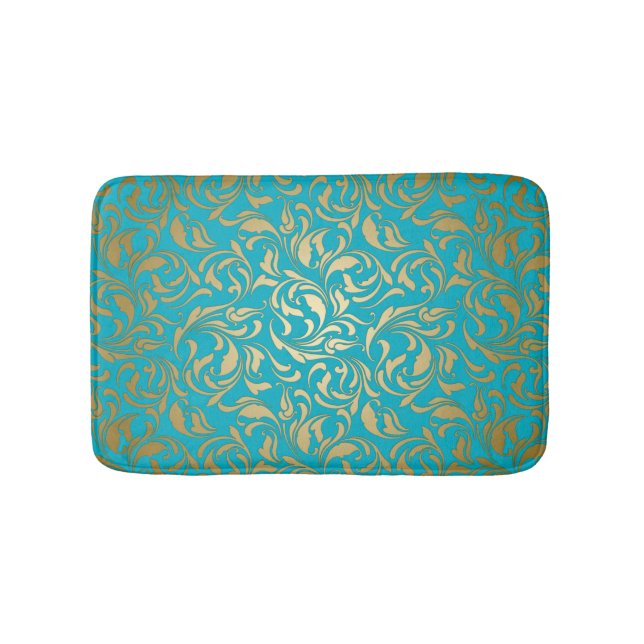 Gold Gradient Floral Damask Badematte (Vorderseite)