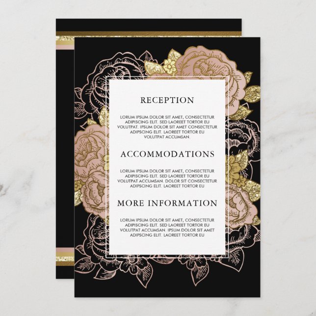 Gold Gradient & Glitzer | Rose Gold Floral Guest Einladung (Vorne/Hinten)