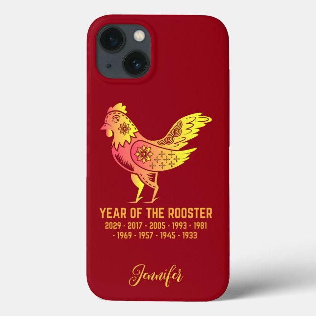 Gold Gradient Jahr Rooster Zodiac Name Rot Case-Mate iPhone Hülle (Rückseite)