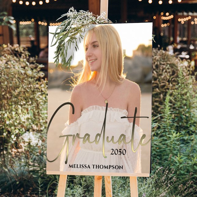 Gold Graduate Calligraphy Script Black Foto Party Poster (Von Creator hochgeladen)